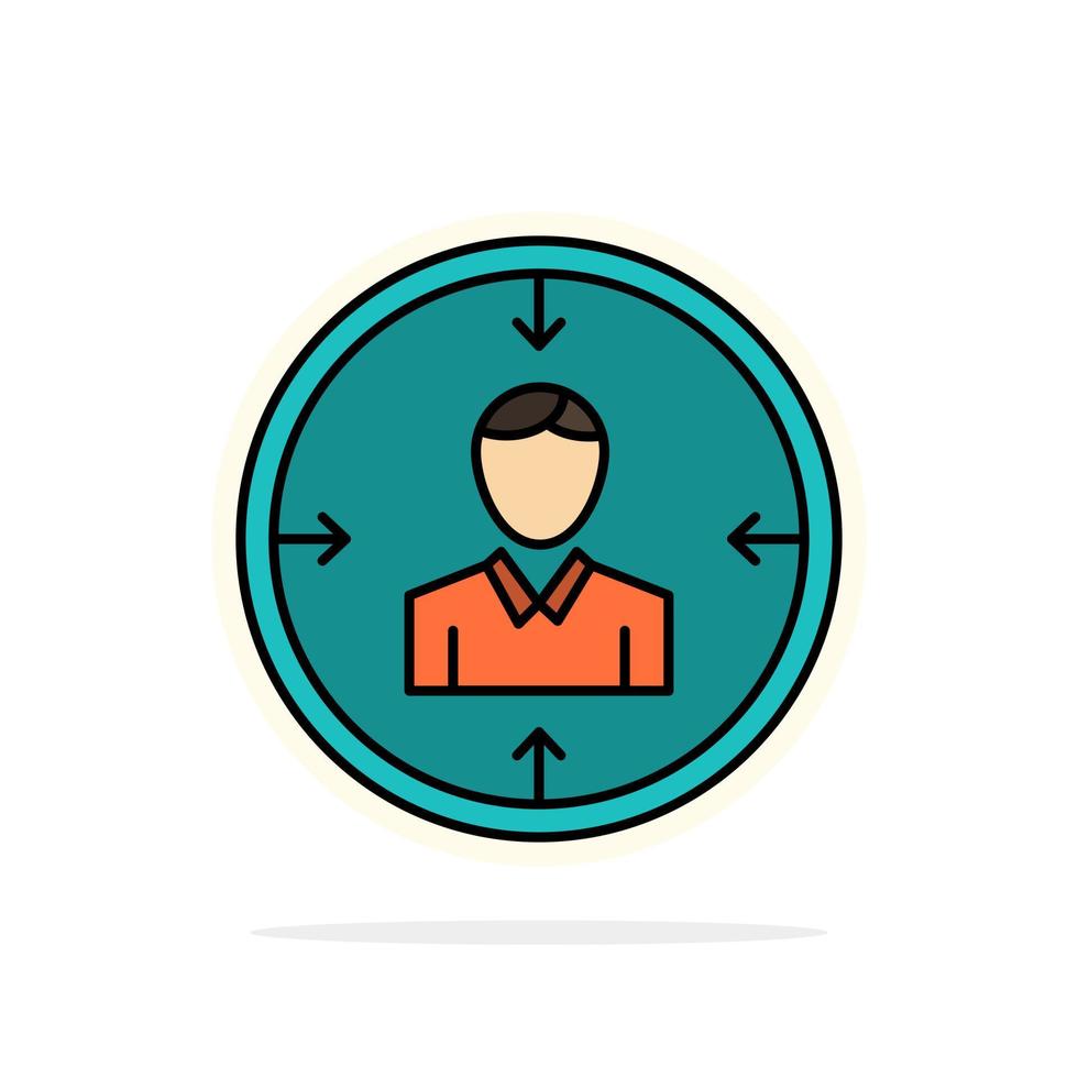 objetivo empleado hr caza recursos personales currículum círculo abstracto fondo color plano icono vector