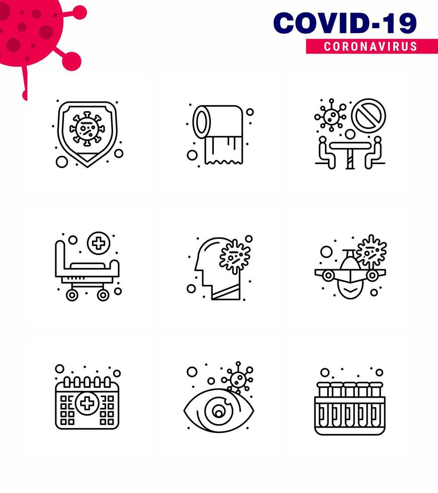 Covid19 icon set for infographic 9 Line pack such as flu wheels banned hospital strature viral coronavirus 2019nov disease Vector Design Elements