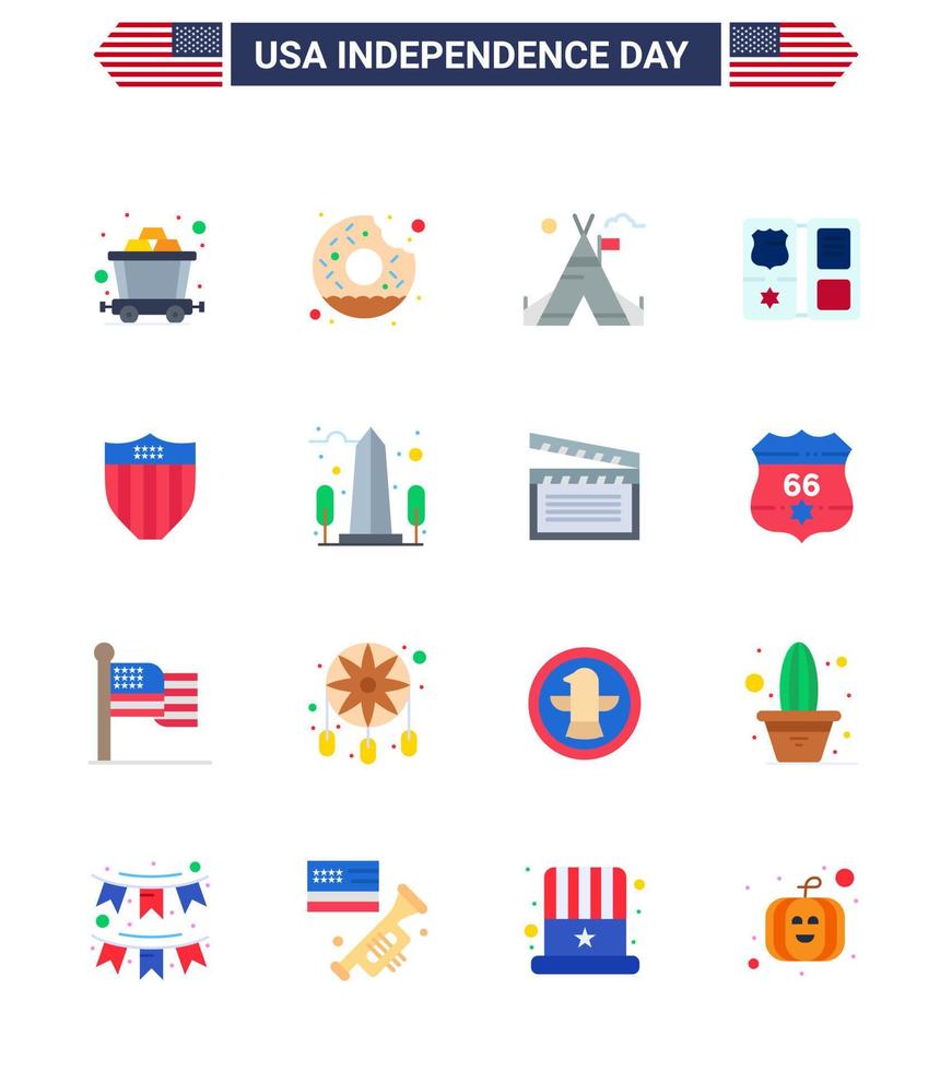 16 iconos creativos de estados unidos signos de independencia modernos y símbolos del 4 de julio de seguridad carpa americana escudo de estrellas elementos de diseño vectorial editables del día de estados unidos vector