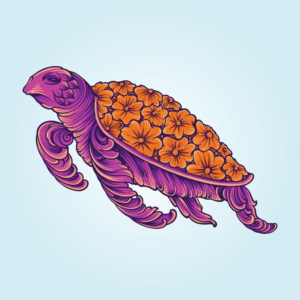 ejemplo clásico del ornamento floral de la tortuga vector