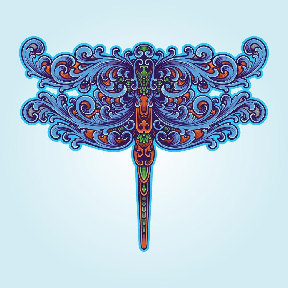 ilustración de adorno de libélula decorativa de lujo vector