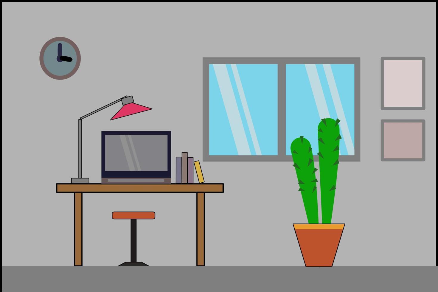 interior room notebook on table cactus in pot vector
