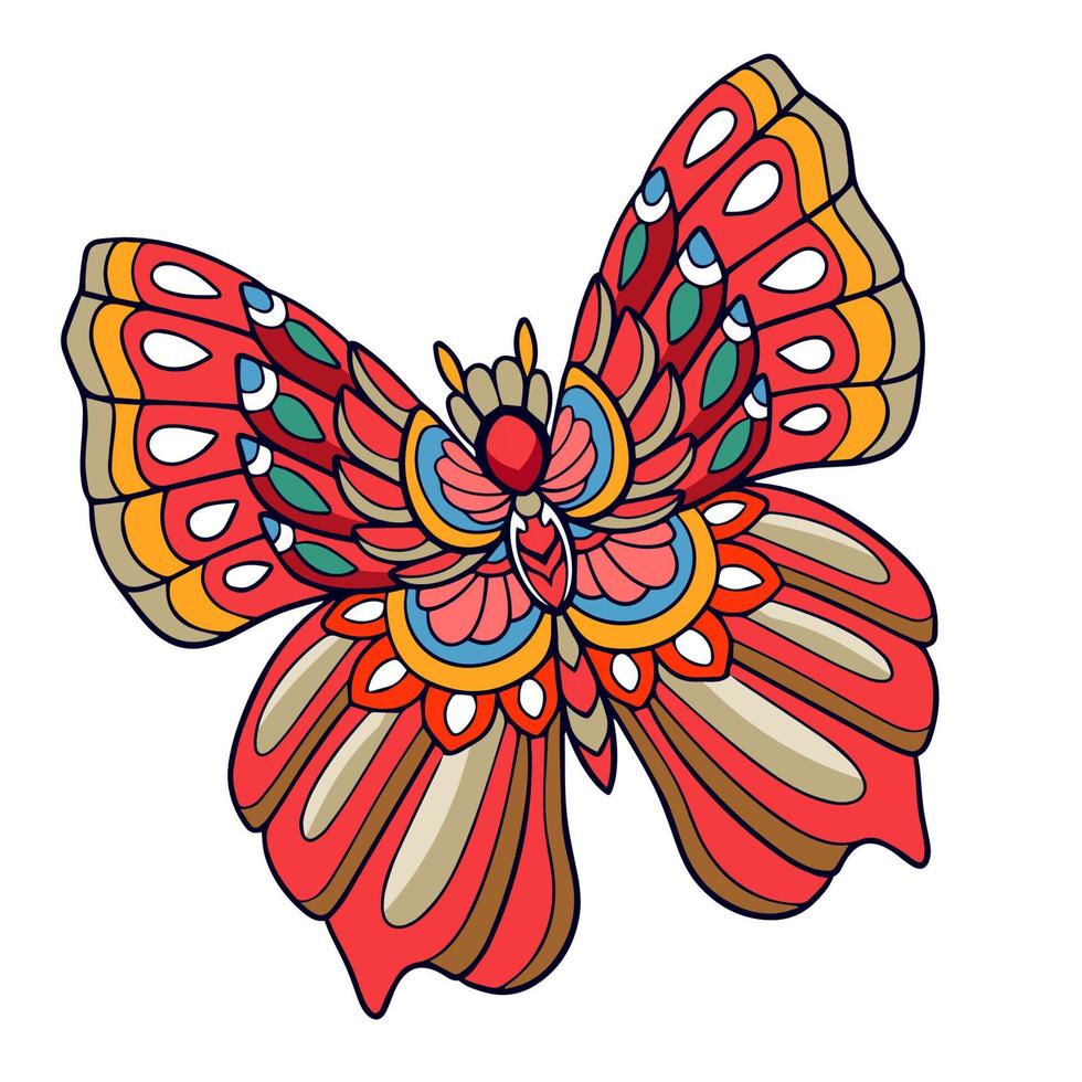 coloridas artes de mandala de mariposas aisladas sobre fondo blanco. vector