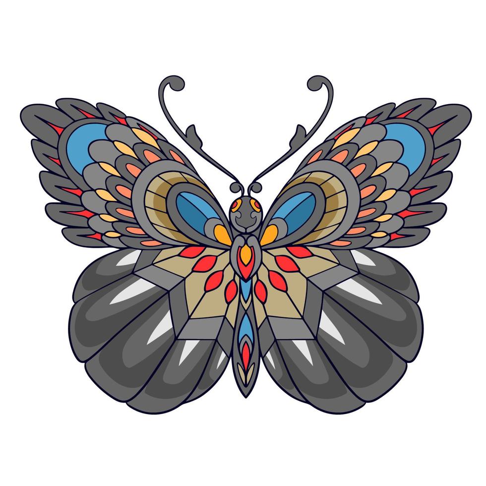 coloridas artes de mandala de mariposas aisladas sobre fondo blanco. vector
