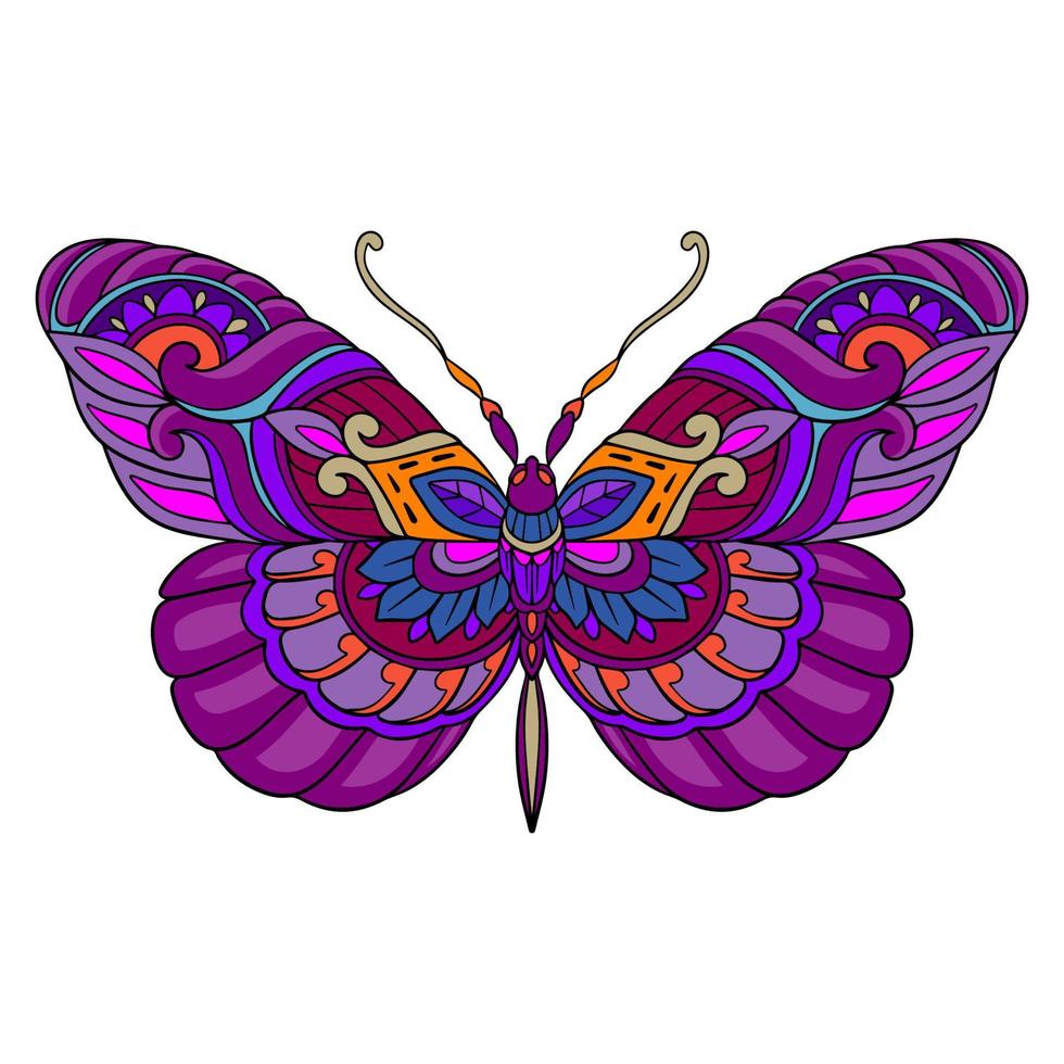 coloridas artes de mandala de mariposas aisladas sobre fondo blanco. vector