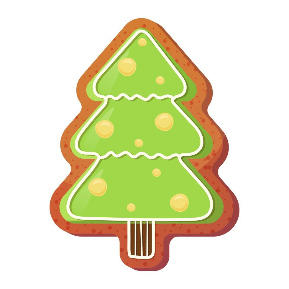 pan de jengibre en estilo de dibujos animados. galleta en forma de árbol de navidad. Ilustración de vector colorido aislado sobre fondo blanco.