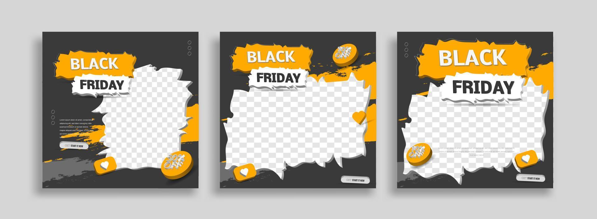 black friday sale set of social media post template with 3d element vector