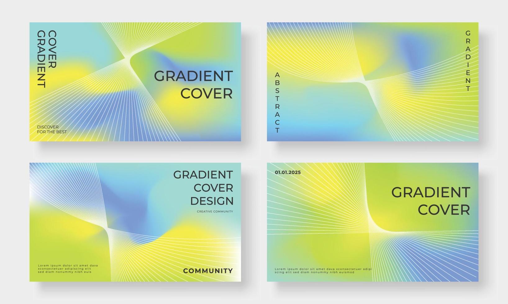 Set of template background design vector. Collection of creative trendy abstract gradient vibrant color blurred background with line art. Design illustration for business card, cover, banner, poster. vector