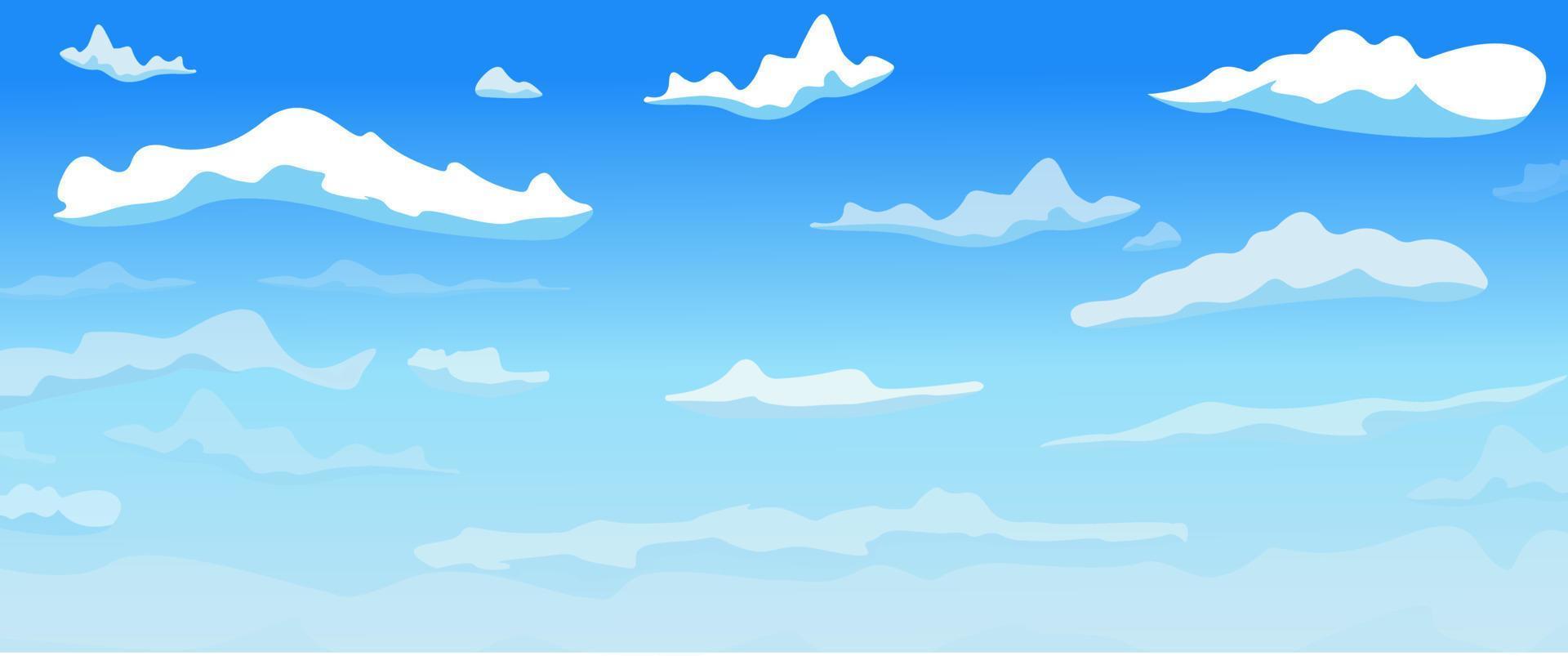 Cartoon sky vector day landscape anime style clouds, background design.