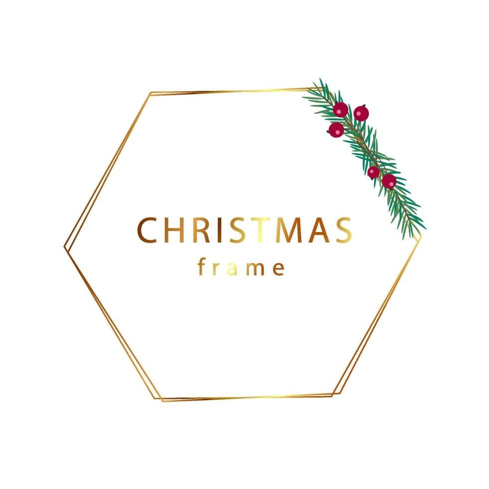 Gold christmas frame with red berries vector