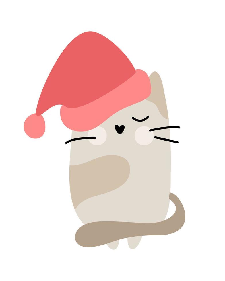 lindo bebé navidad dibujos animados vector invierno gato en sombrero rojo. doodle estilo escandinavo para año nuevo. recurso gráfico para contenido gráfico, pegatina de banner