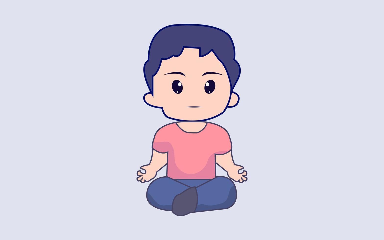 Cute meditation yoga cartoon vector icon illustration.