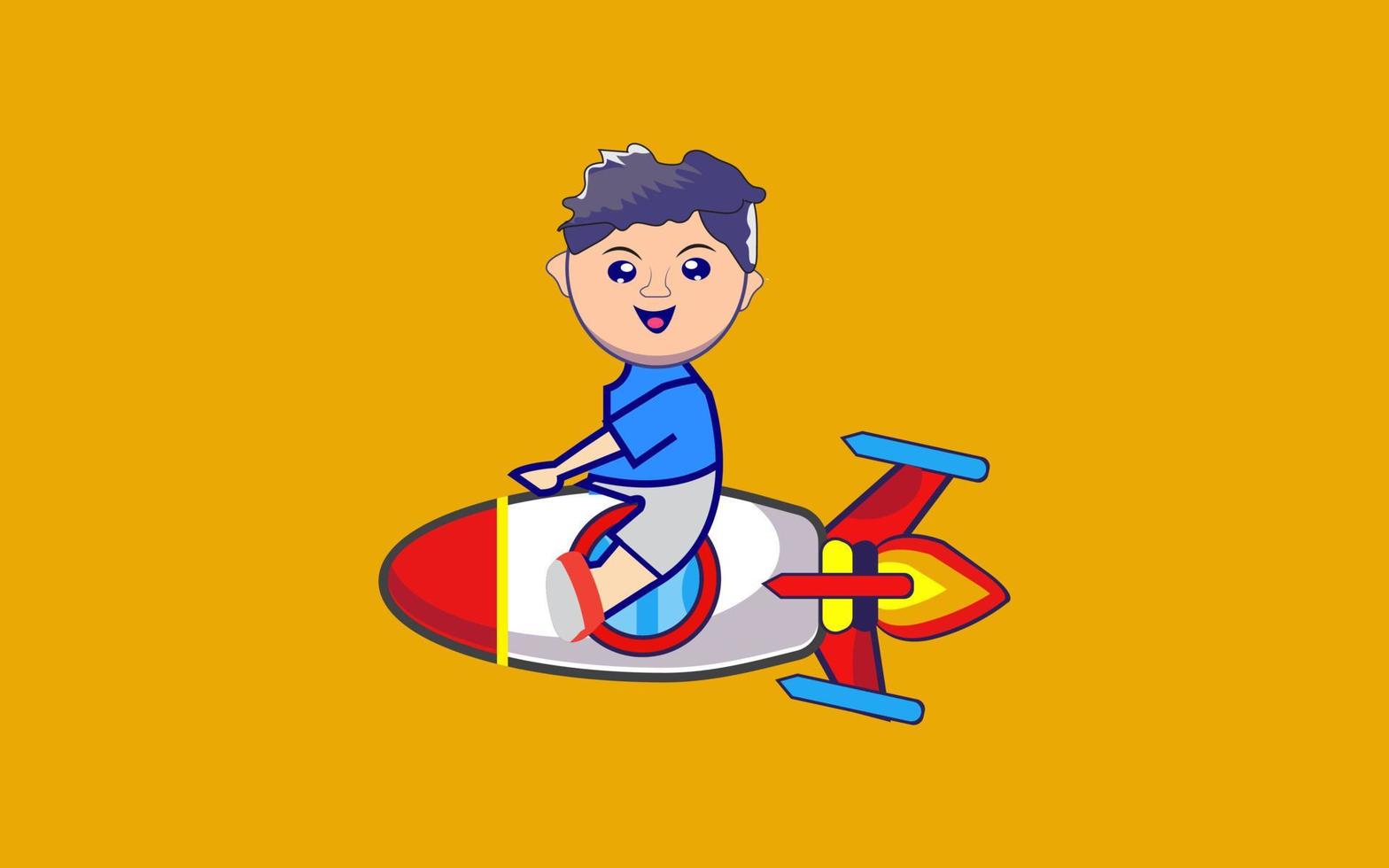 Cute astronaut lean on rocket cartoon vector icon illustration