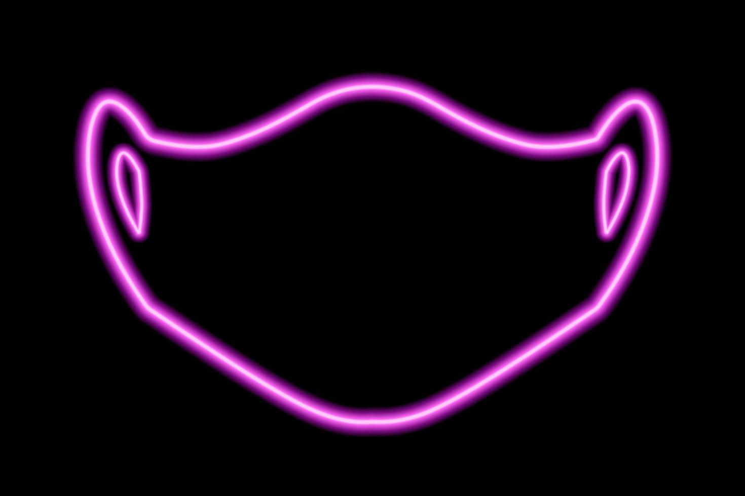 The silhouette of a medical mask on a black background. Pink line in neon style vector