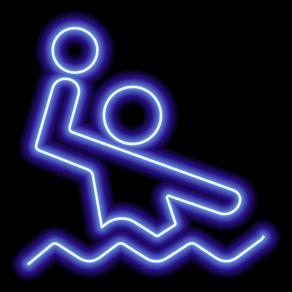 Neon blue silhouette of man playing water polo on black background vector