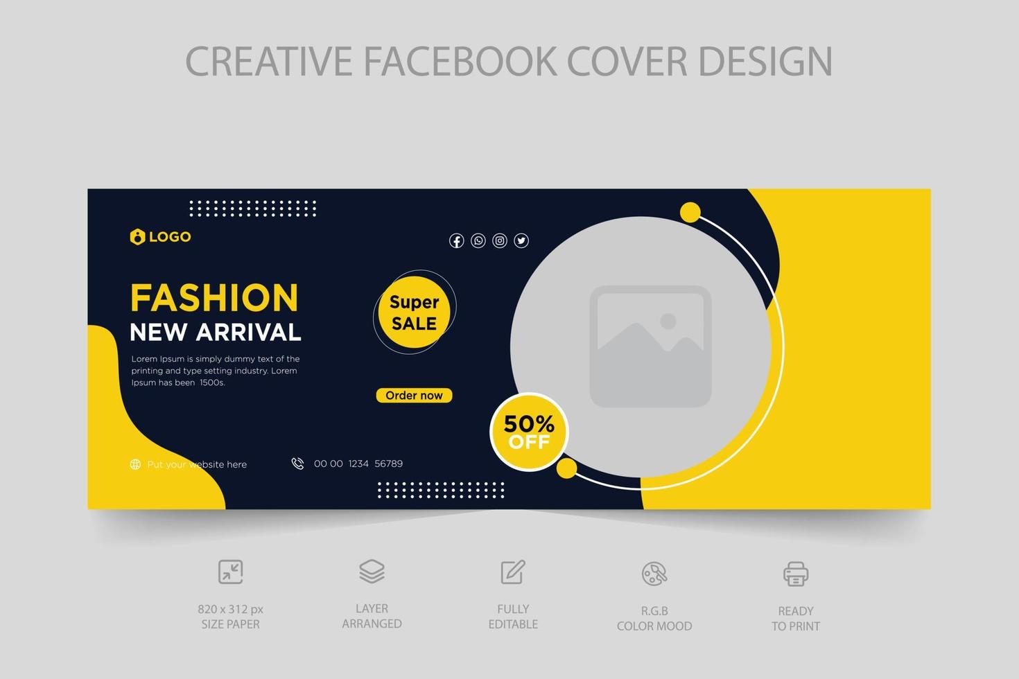 portada de facebook dinámica moderna y plantilla de publicación en redes sociales para la venta de moda en línea vector