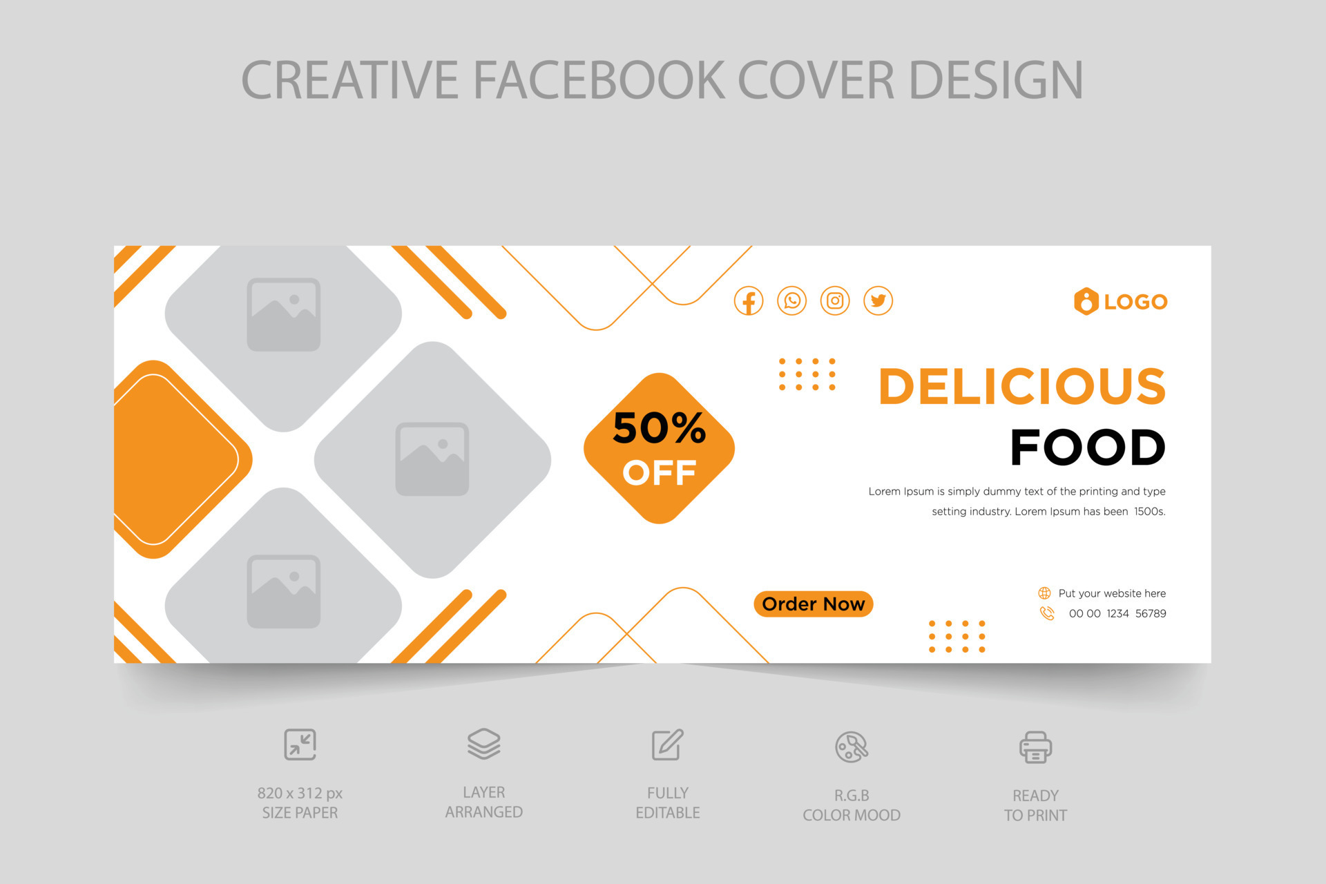 Restaurant Facebook cover and social media post design template