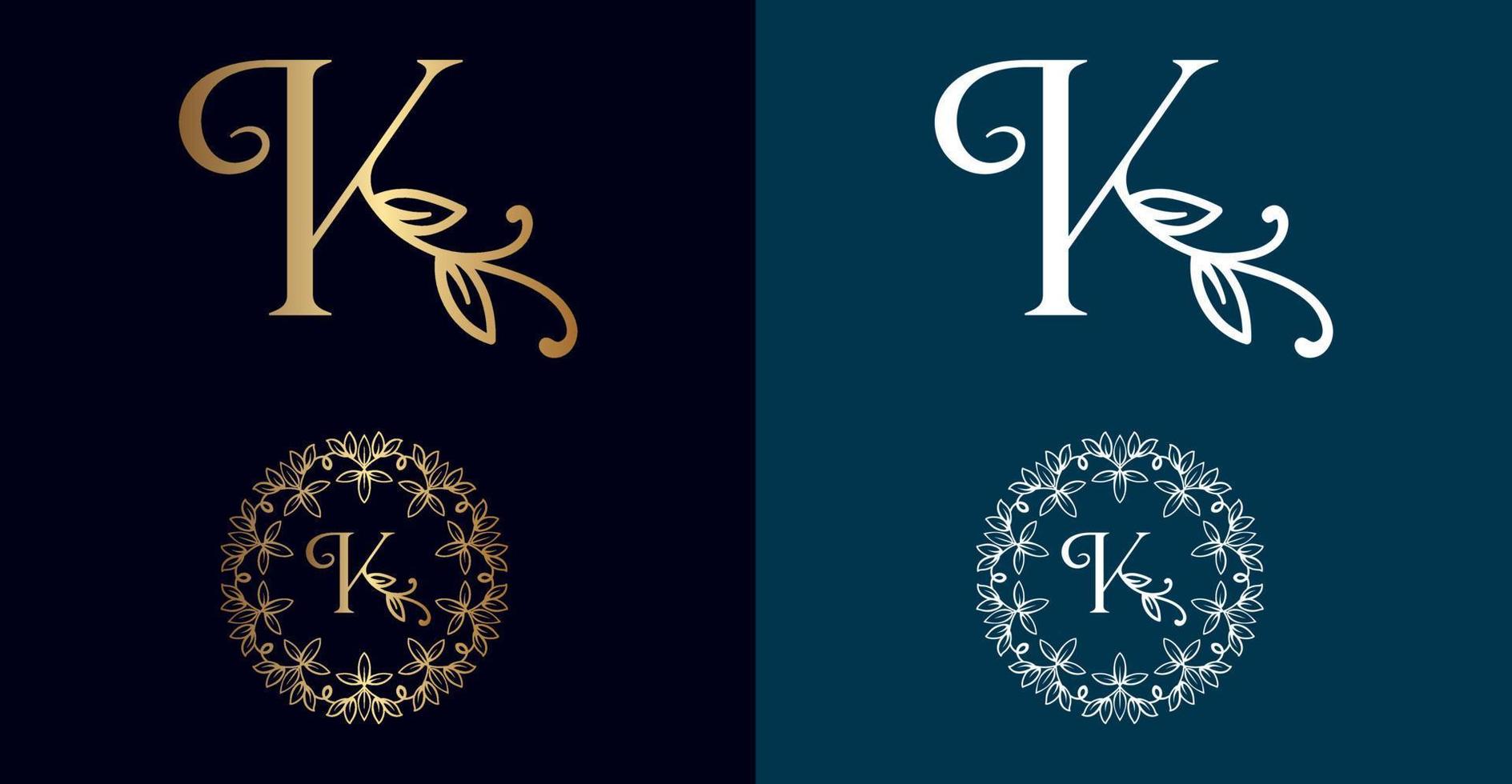 logotipo floral k diseño de letra vector