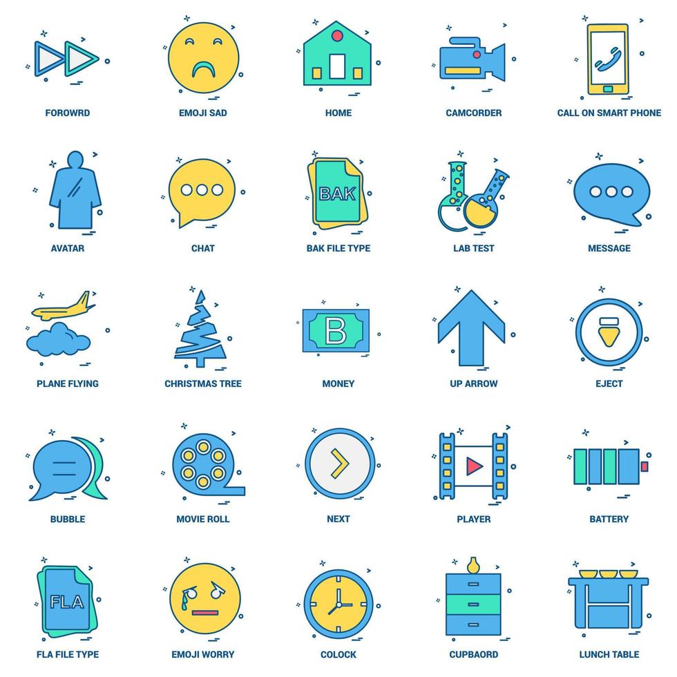 25 conjunto de iconos de color plano de mezcla de concepto de negocio vector