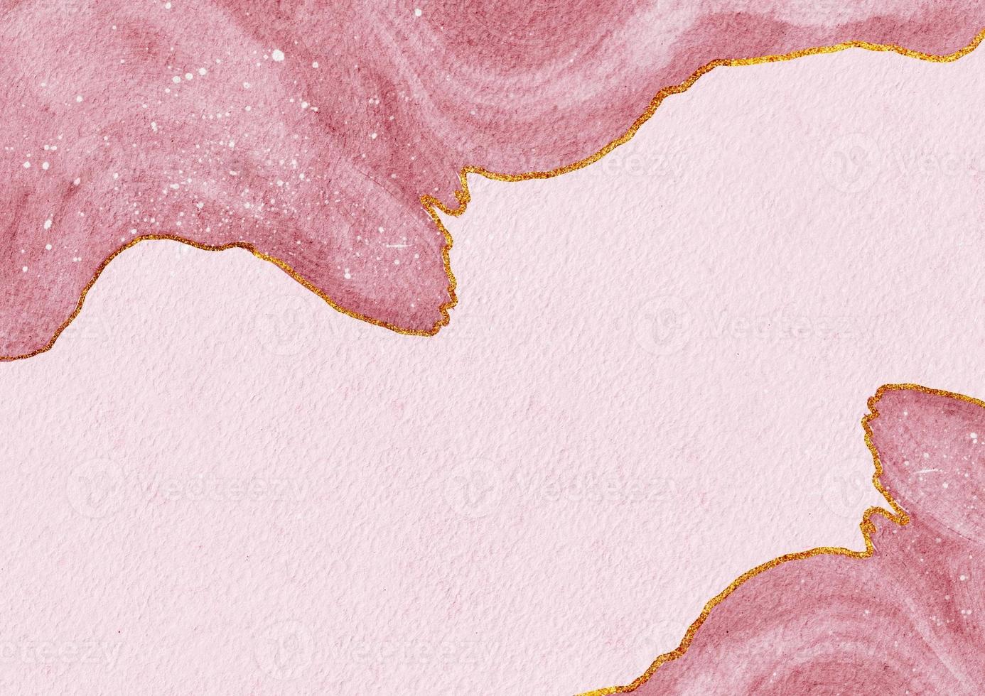 Pink watercolor and gold line with paper texture, background for template. invitation card. greeting card. wedding card photo
