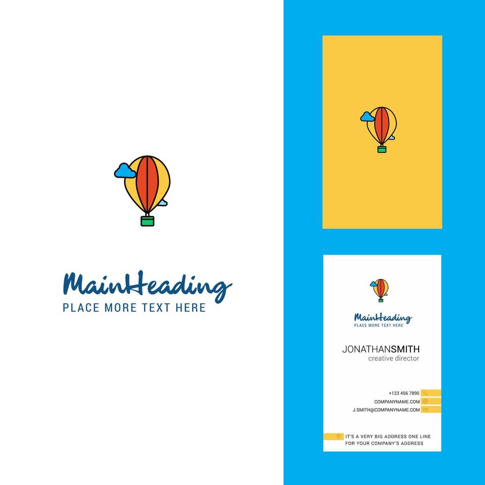 logotipo creativo de globo de aire caliente y vector de diseño vertical de tarjeta de visita