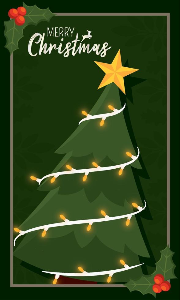 Vertical merry christmas invitational card with tree Vector illustration
