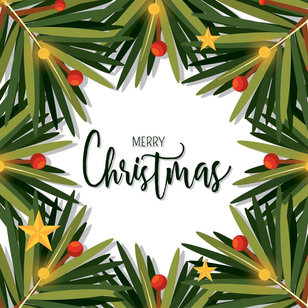 Colored merry christmas invitational card with pine branches Vector illustration