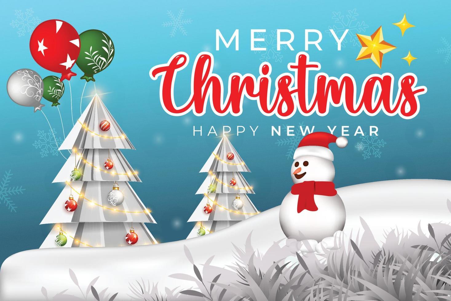 realistic merry christmas and new year background with snowman and ...