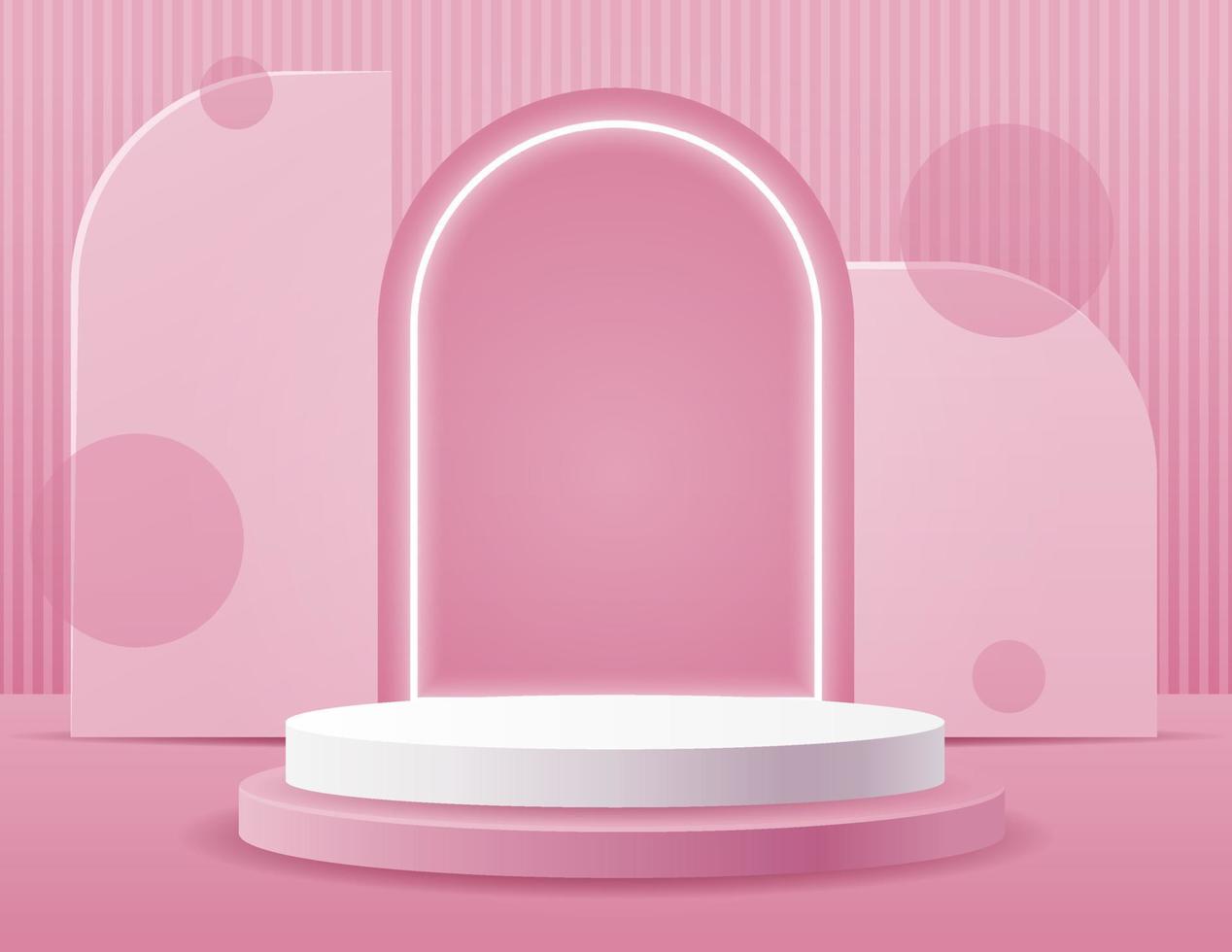 Cylinder podium on pink background. Product presentation, mock up, show cosmetic product, Podium, stage pedestal or platform. Abstract scene background. Vector illustration