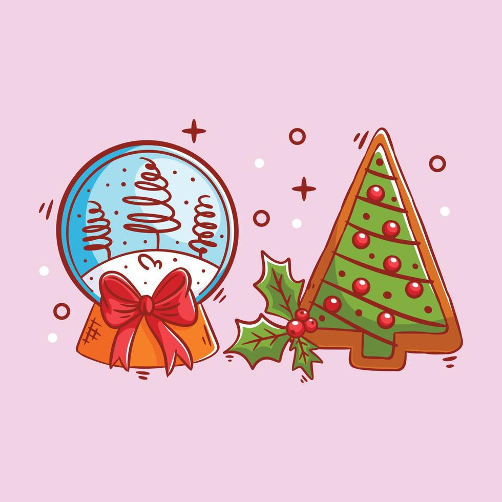 Gingerbread and snow crystal ball design for christmas vector