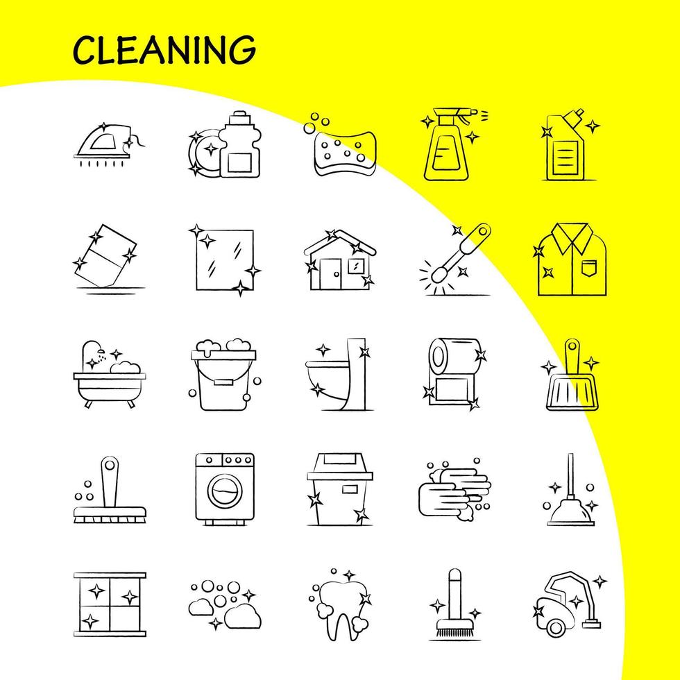 Cleaning Hand Drawn Icons Set For Infographics Mobile UXUI Kit And Print Design Include Brush Brushing Clean Scrub Plunger Restroom Toilet Tool Icon Set Vector