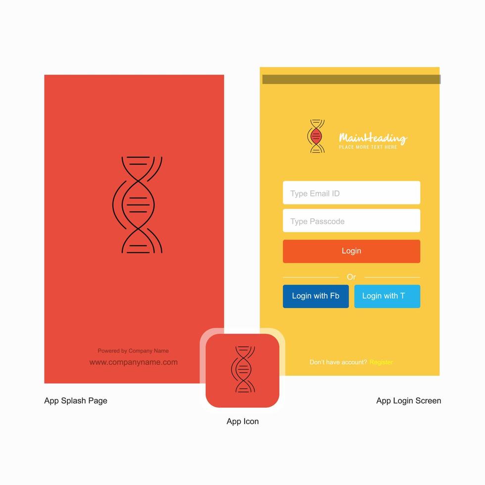 Company DNA Splash Screen and Login Page design with Logo template Mobile Online Business Template vector