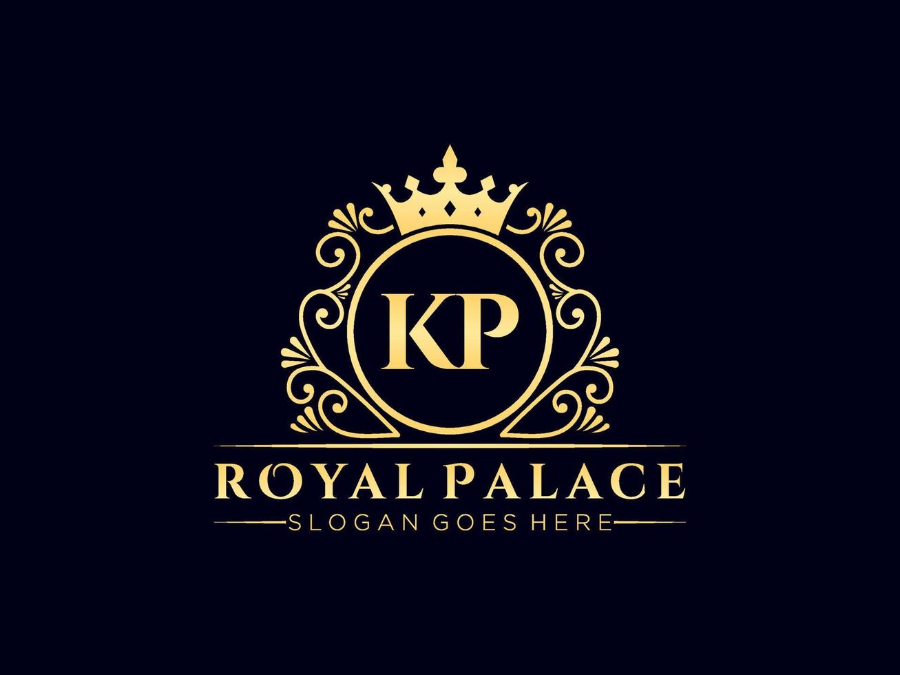 Letter KP Antique royal luxury victorian logo with ornamental frame. vector