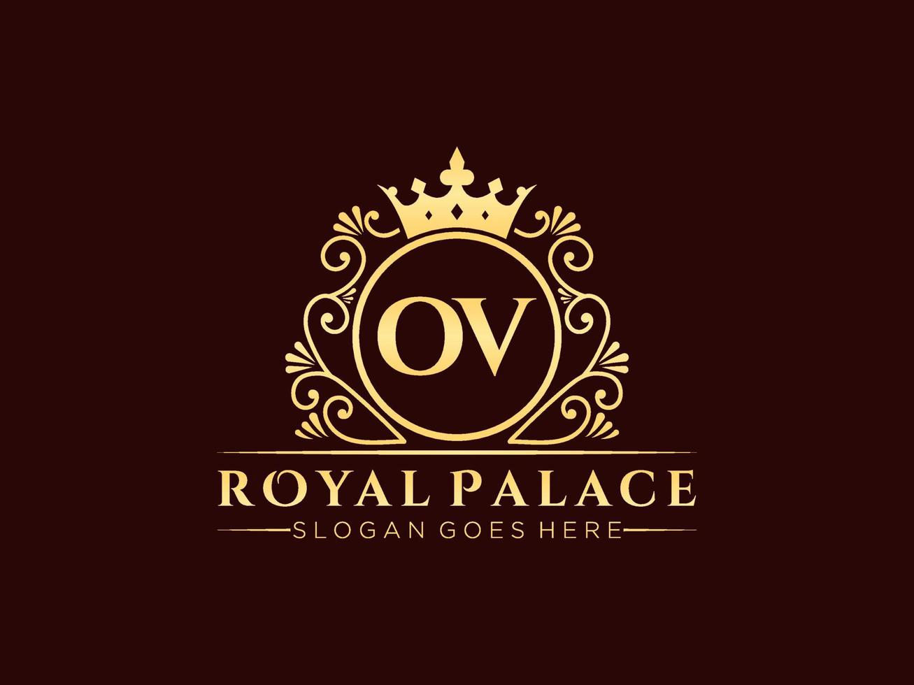 Letter OV Antique royal luxury victorian logo with ornamental frame. vector