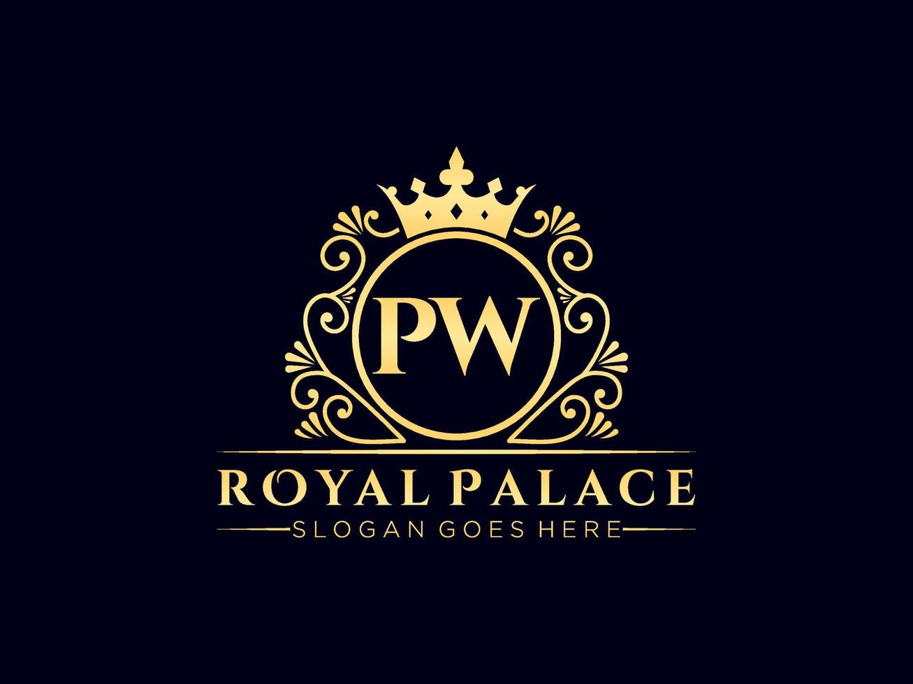Letter PW Antique royal luxury victorian logo with ornamental frame. vector