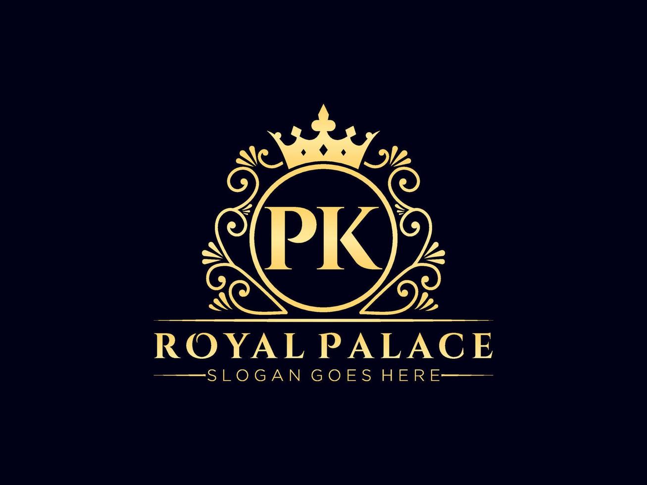 Letter PK Antique royal luxury victorian logo with ornamental frame. vector