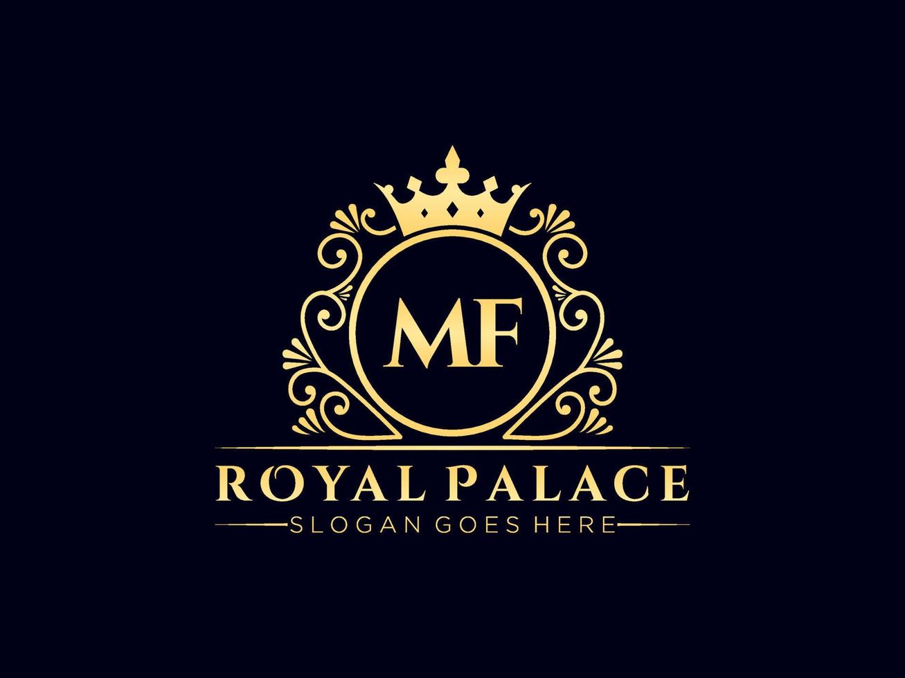 Letter MF Antique royal luxury victorian logo with ornamental frame. vector