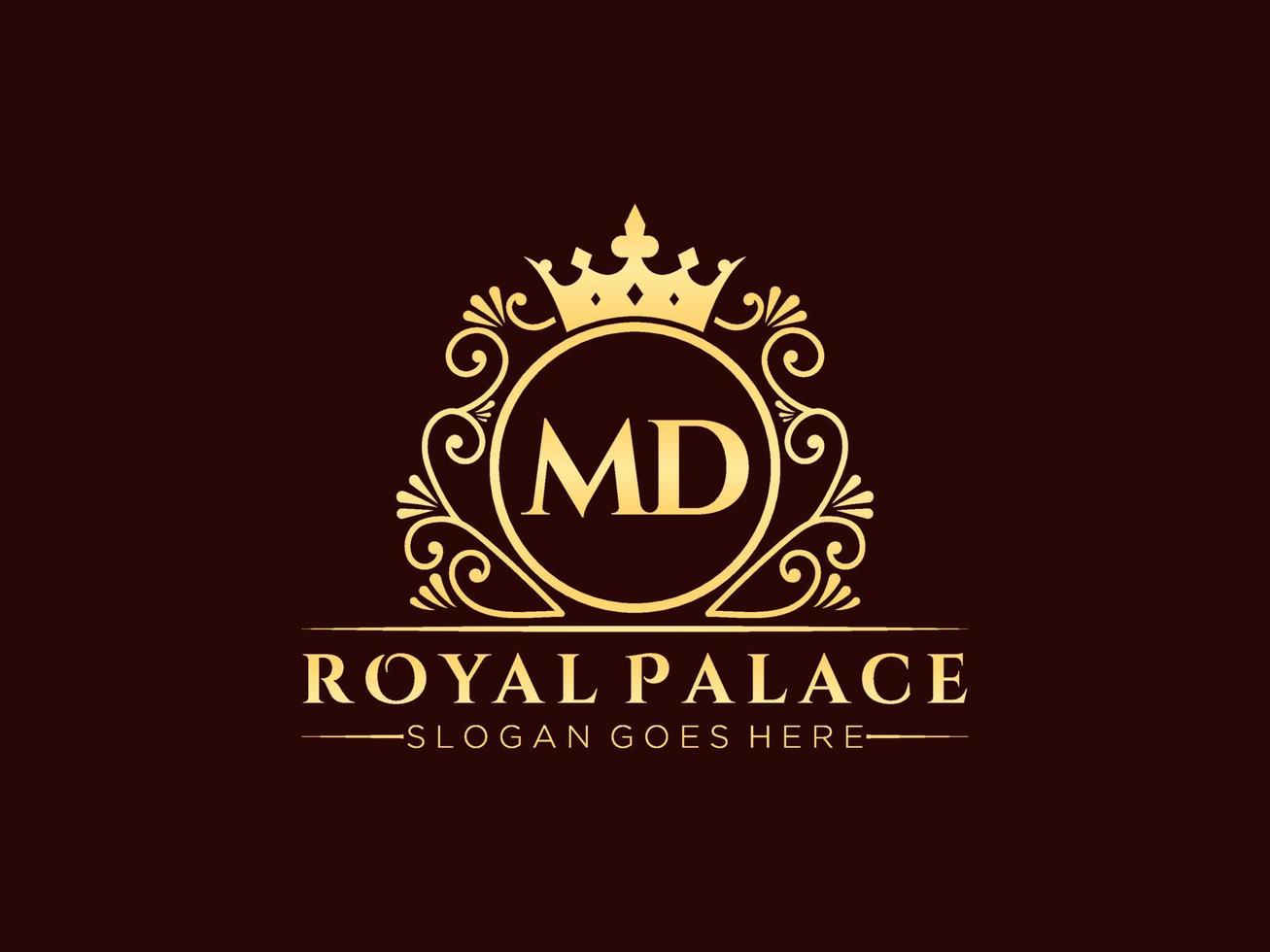 Letter MD Antique royal luxury victorian logo with ornamental frame. vector