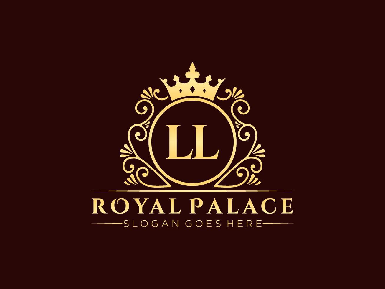 Letter LL Antique royal luxury victorian logo with ornamental frame. vector