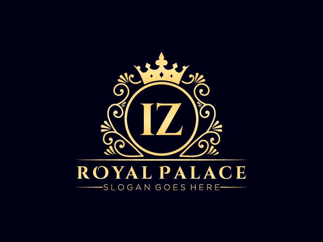 Letter IZ Antique royal luxury victorian logo with ornamental frame. vector