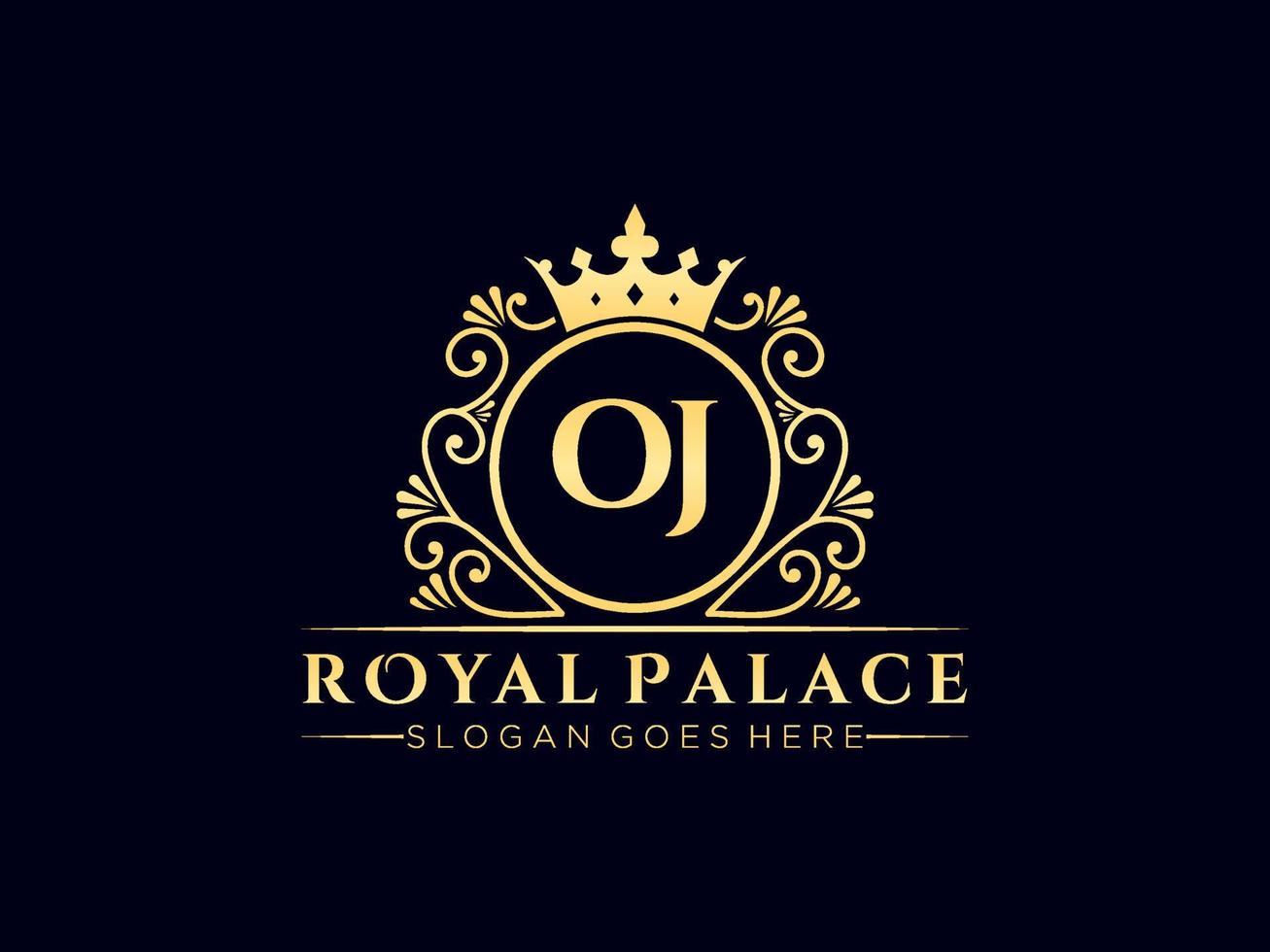 Letter OJ Antique royal luxury victorian logo with ornamental frame. vector