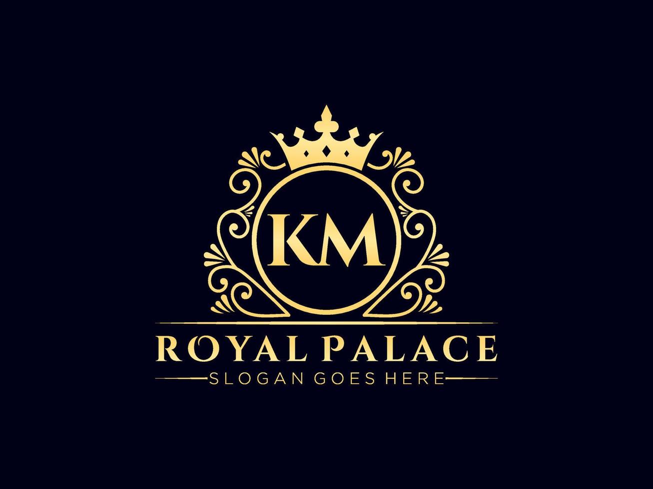 Letter KM Antique royal luxury victorian logo with ornamental frame. vector