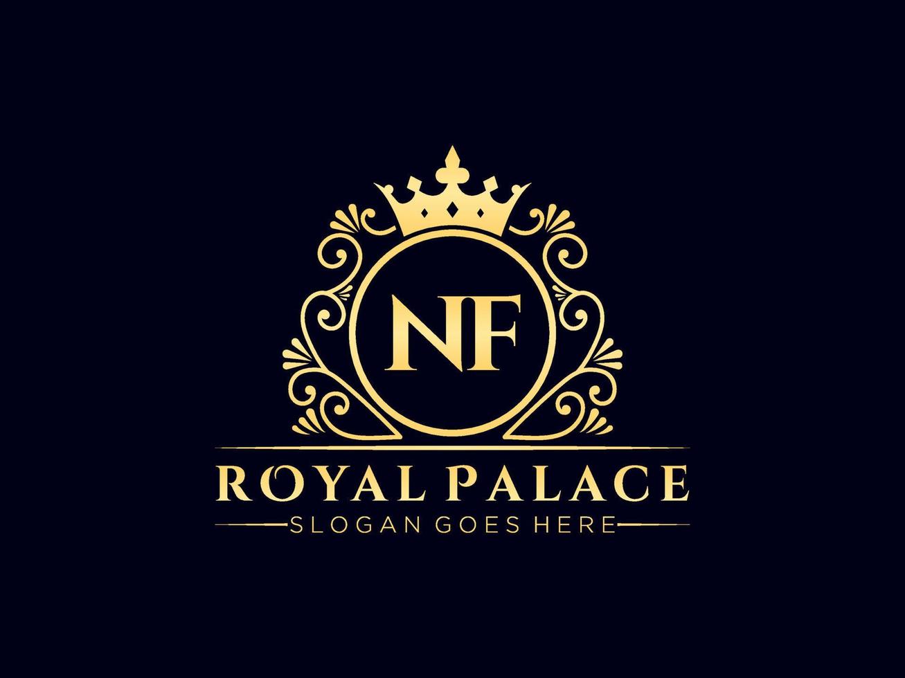 Letter NF Antique royal luxury victorian logo with ornamental frame. vector