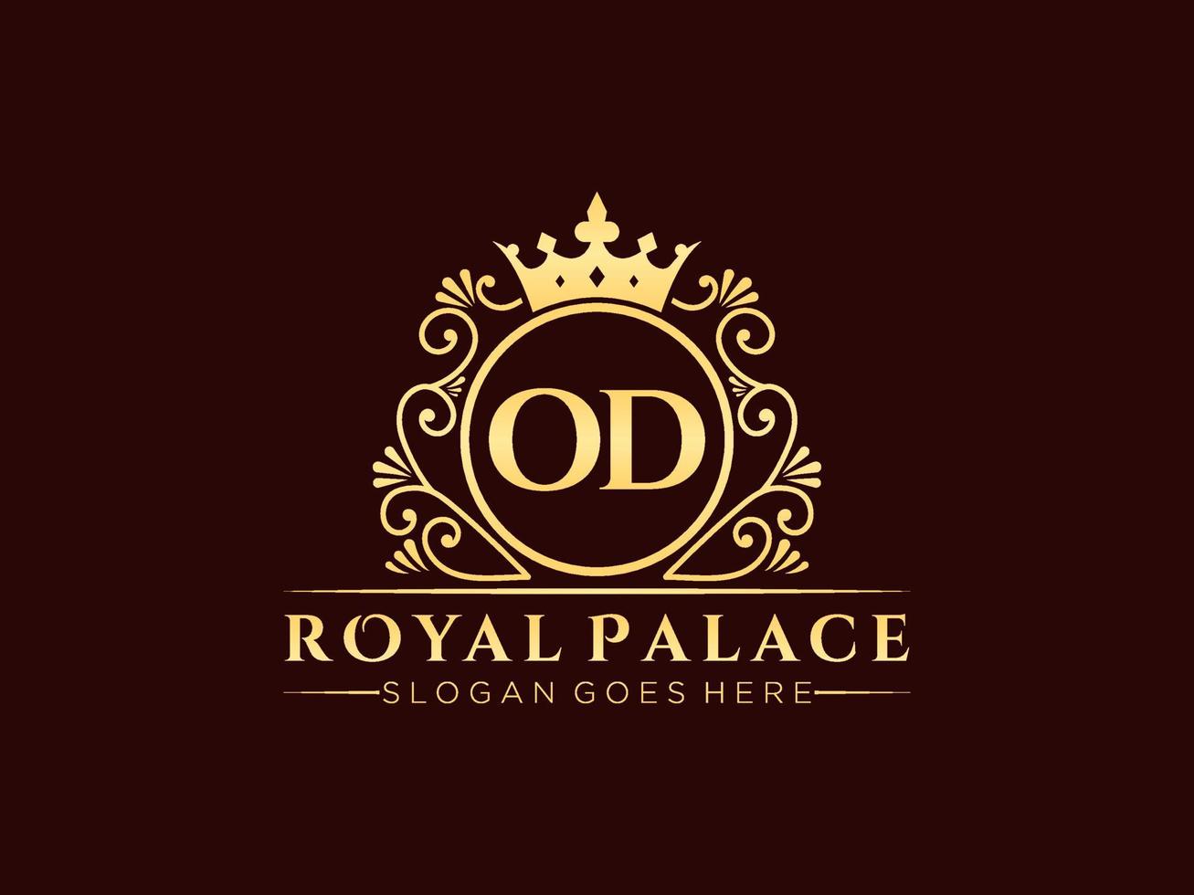 Letter OD Antique royal luxury victorian logo with ornamental frame. vector