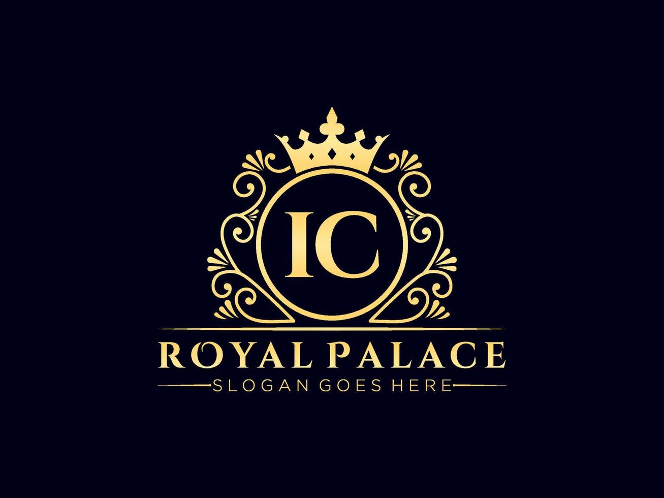 Letter IC Antique royal luxury victorian logo with ornamental frame. vector