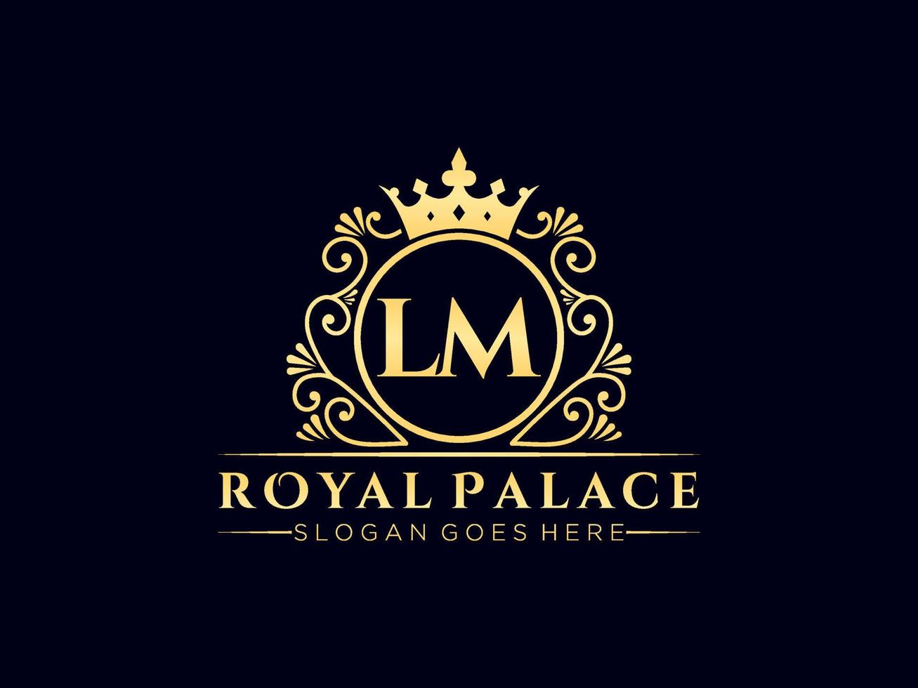 Letter LM Antique royal luxury victorian logo with ornamental frame. vector