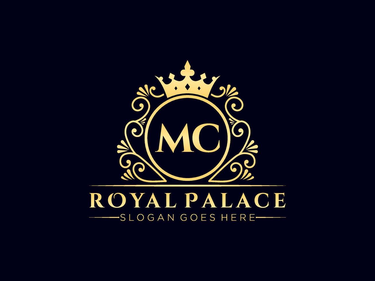 Letter MC Antique royal luxury victorian logo with ornamental frame. vector