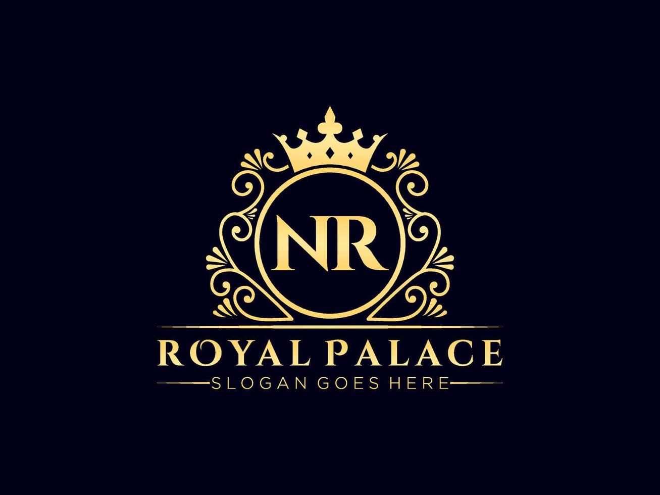 Letter NR Antique royal luxury victorian logo with ornamental frame. vector