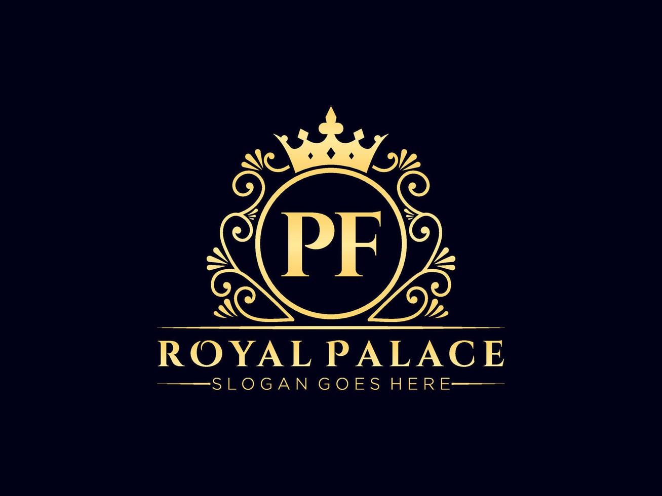 Letter PF Antique royal luxury victorian logo with ornamental frame. vector