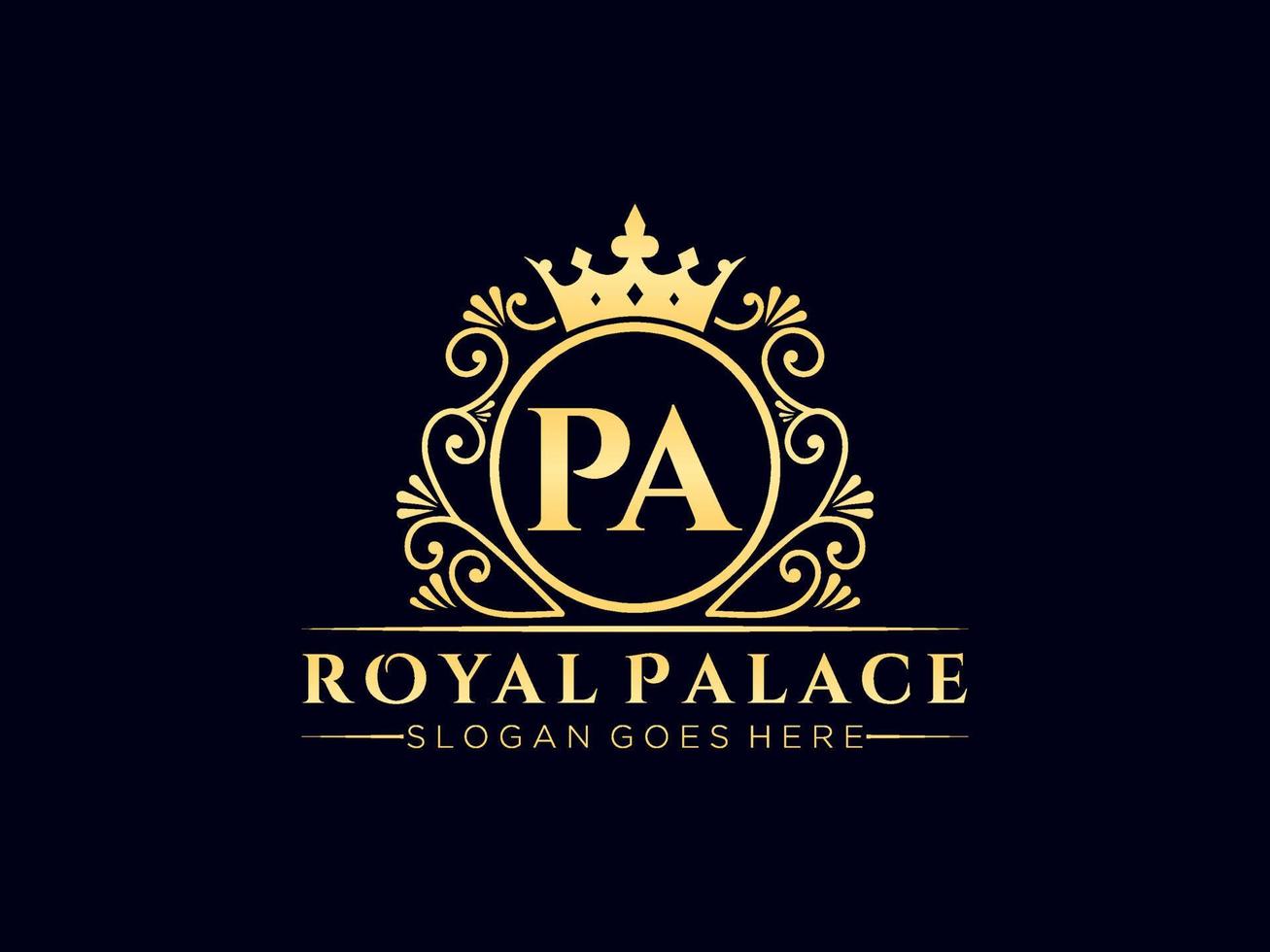 Letter PA Antique royal luxury victorian logo with ornamental frame. vector